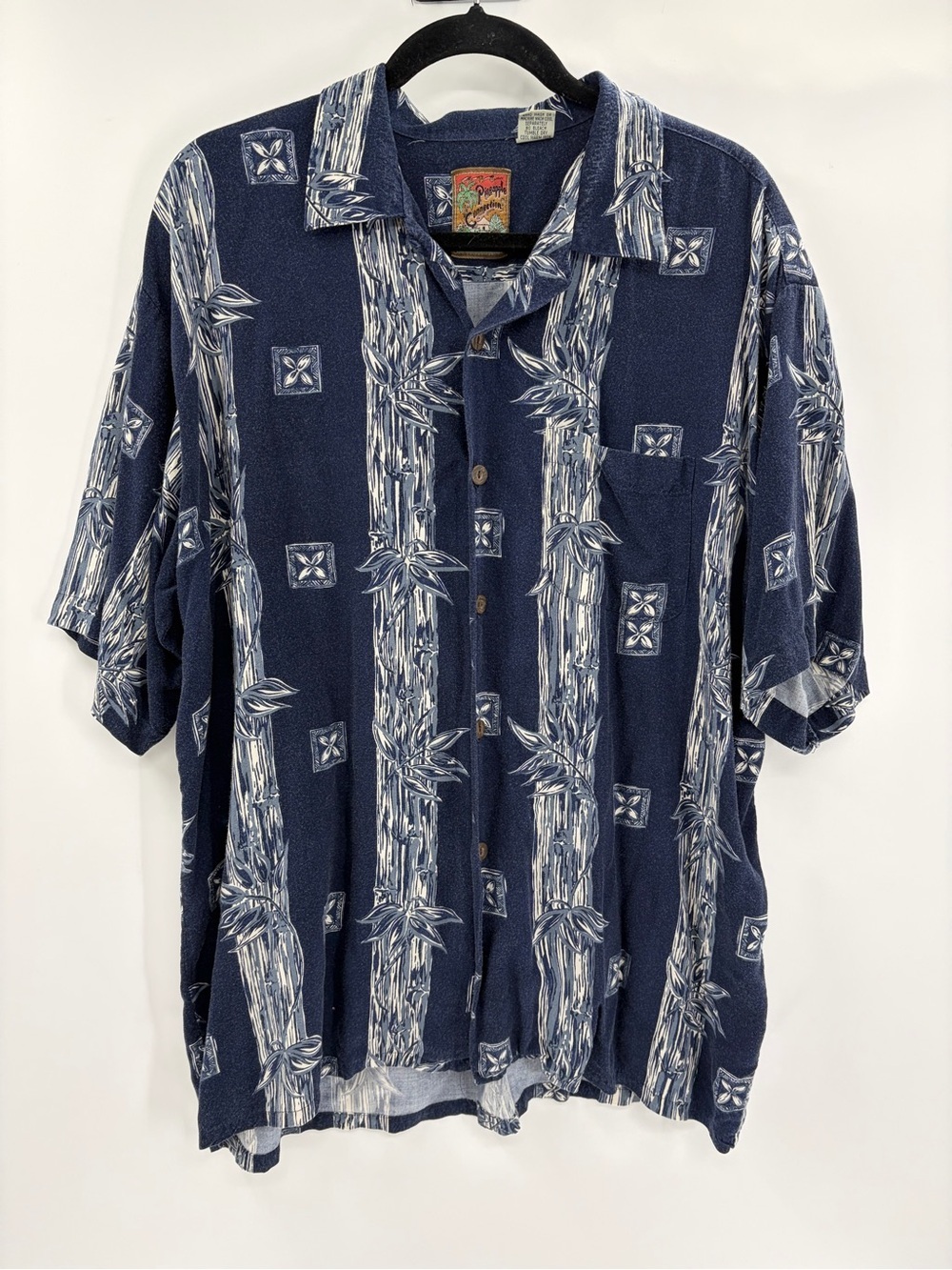 Vintage Pineapple Connection Hawaiian Shirt Blue Bamboo Aloha Camp Shirt xl